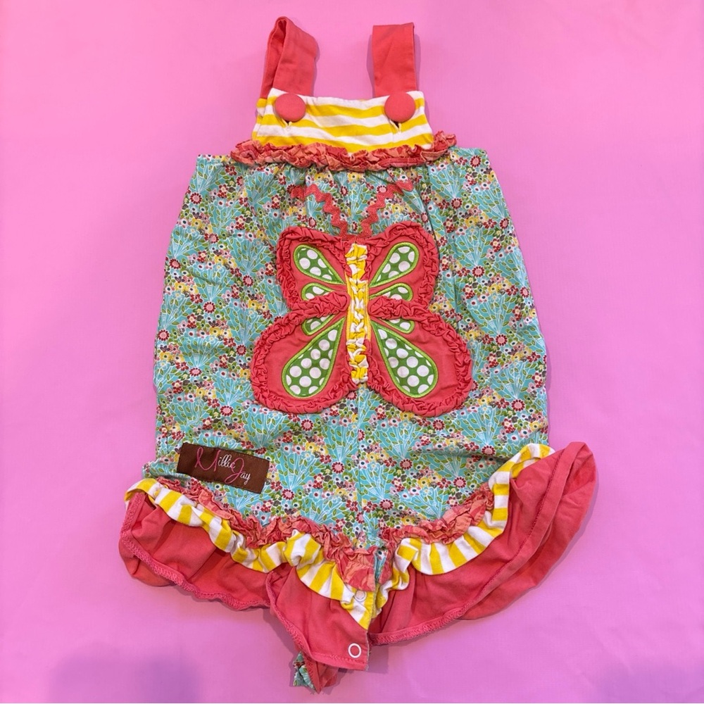 Millie Jay Baby Girl Flowers & Butterfly One Piece Shorts Romper Size 6 Months